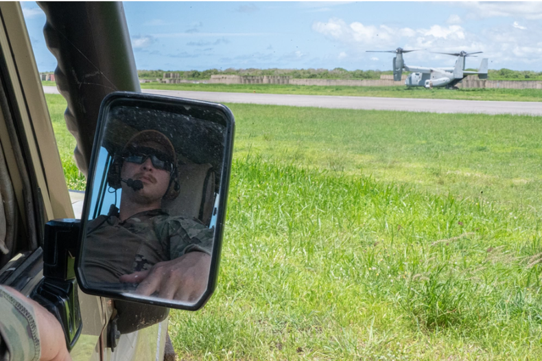 An MV-22 Osprey lands at Magogoni Airfield, Kenya on April 10, 2024. Photo by Senior Airman Kevin Nious