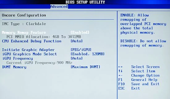 W zakładce Uncore Configuration ukryto ustawienia GPU