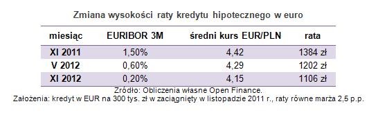 Zmiana wysokości raty kredytu hipotecznego w euro