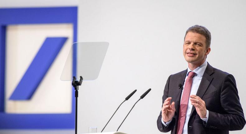FRANKFURT AM MAIN, GERMANY - MAY 24: Christian Sewing, the new CEO of Deutsche Bank, speaks at the Deutsche Bank annual shareholders' meeting on May 24, 2018 in Frankfurt, Germany. Shareholders, frustrated by years of poor performance by Deutsche Bank, are calling for Achleitner to step down. (Photo by )