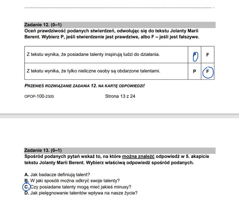 Odpowiedzi do arkusza CKE z języka polskiego – strona 13 i 14