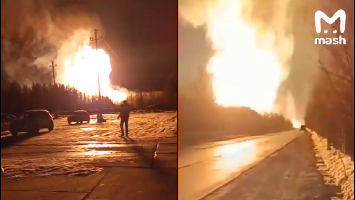 Pożar gazociągu Gazpromu w Rosji. Wielki ogień i kłęby dymu [WIDEO]