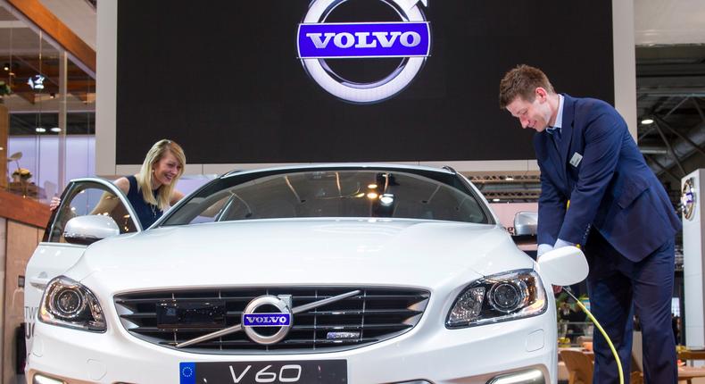 The Volvo D6 AWD Plug-in-Hybrid R-Design is seen at the 2014 AMI Auto Show on May 30, 2014 in Leipzig, Germany.