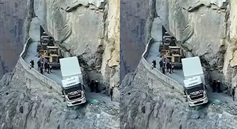 Truck left hanging on mountain in China for 3 days after accident (video)