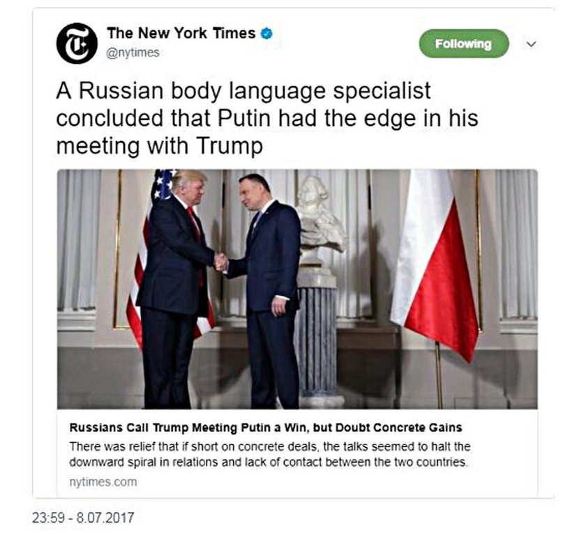 New York Times pomylił Dudę z Putinem