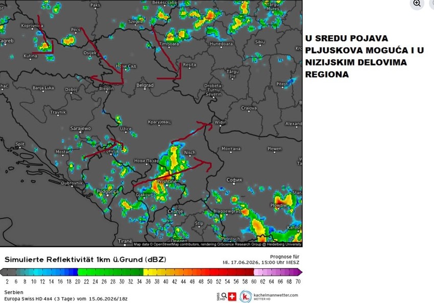 U sredu 17. juna pljuskovi i u nizijama