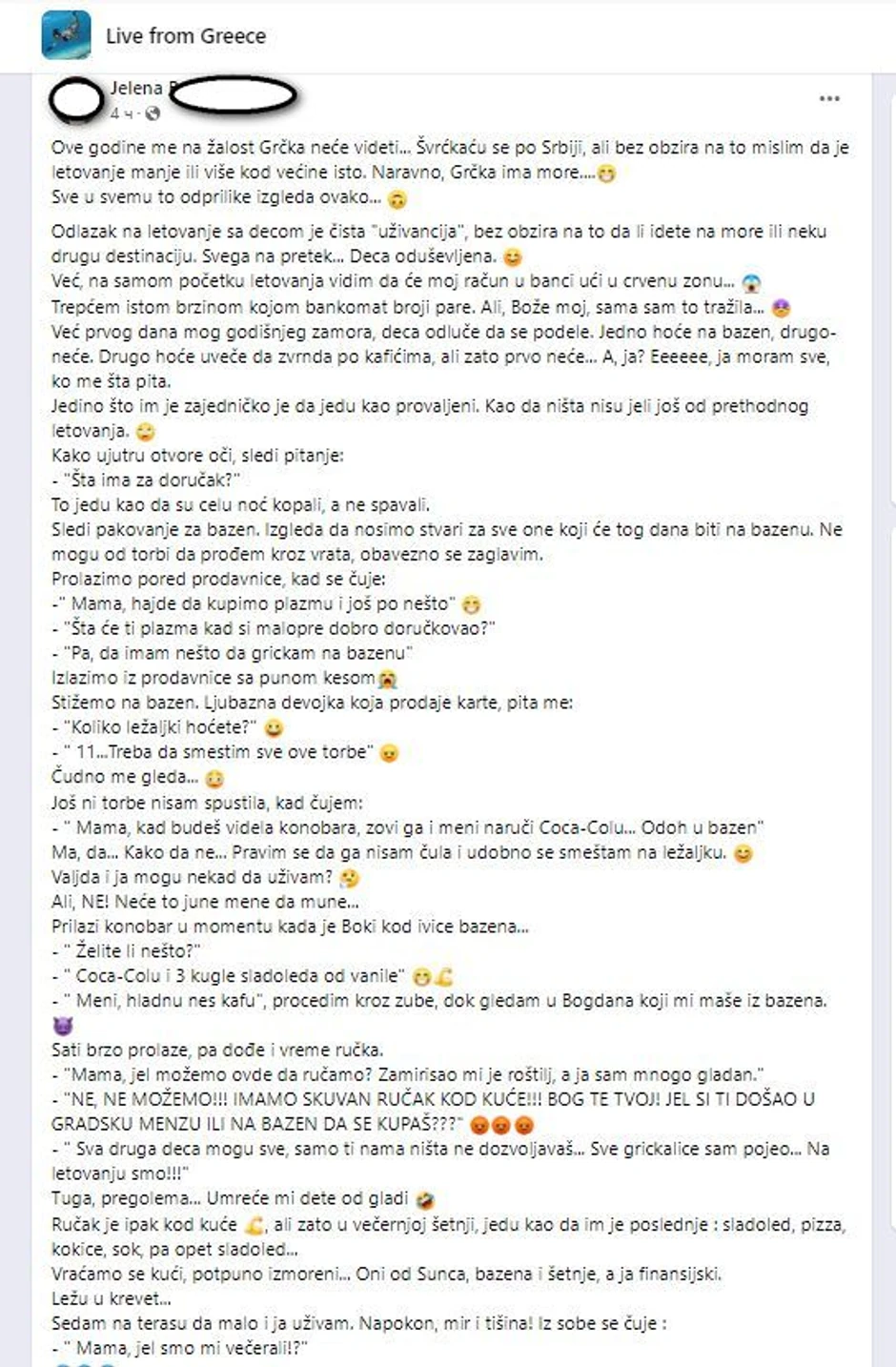 Jelenina objava o letovanju na bazenu