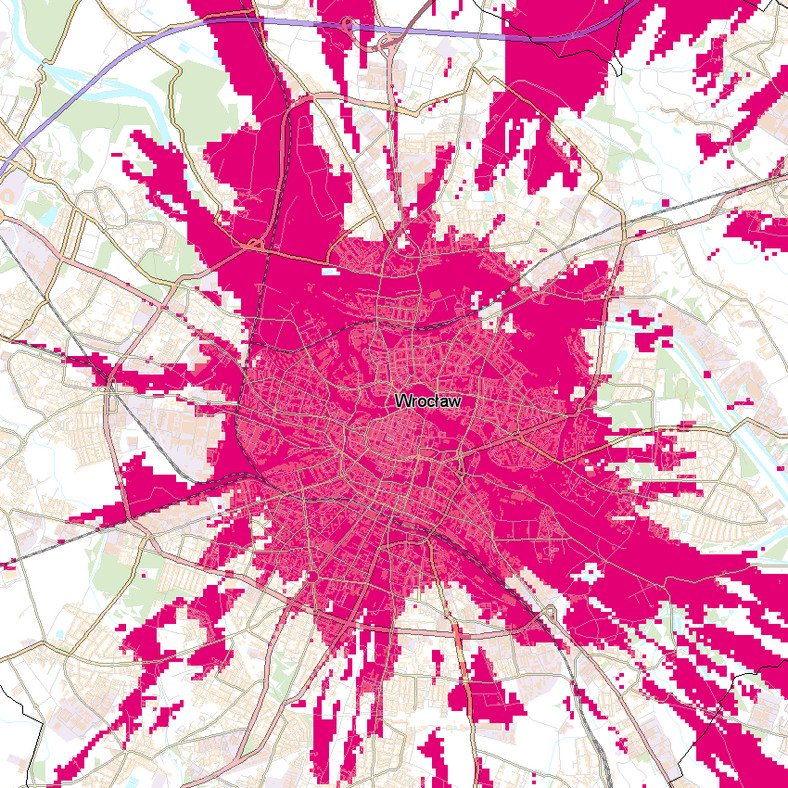 Mapa zasięgu 5G w T-Mobile - Wrocław