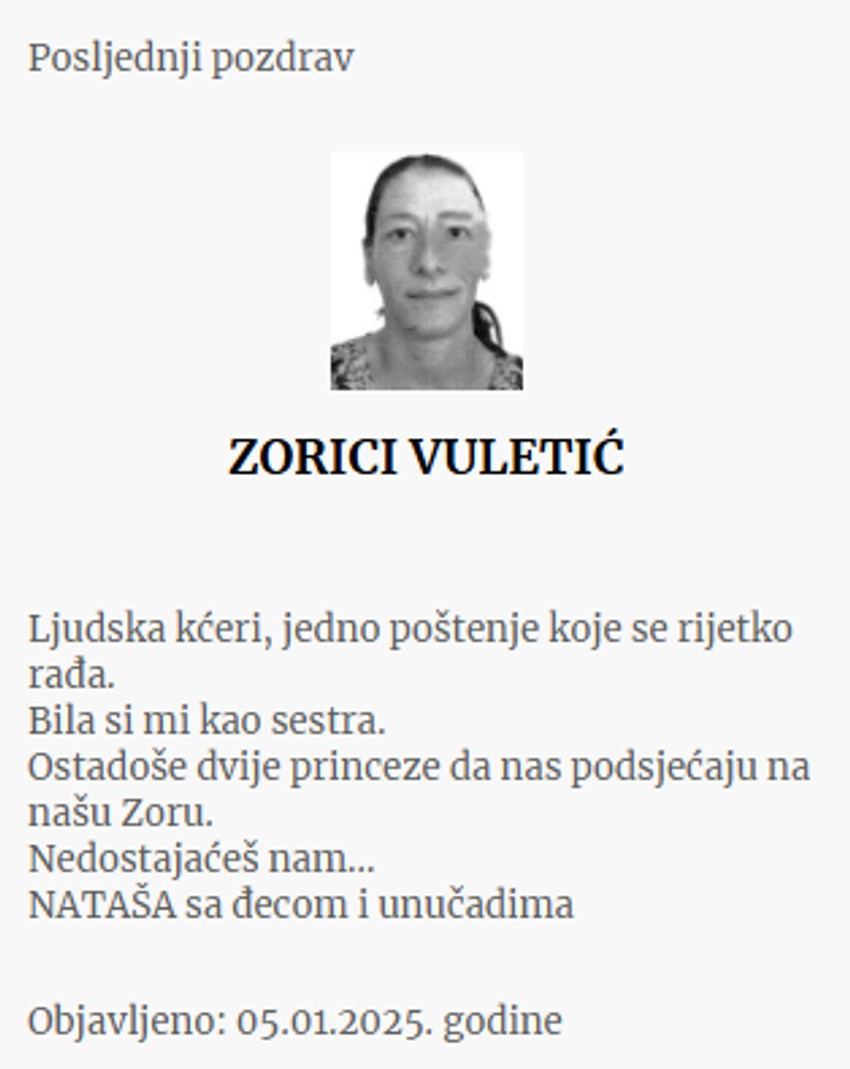 Umrlice Zorici Vuletić