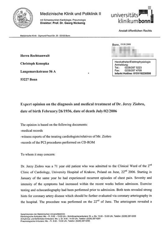 Opinia kliniki uniwersytetu w Bonn