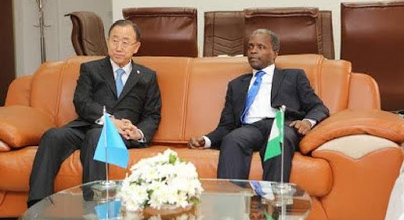 Vice President, Yemi Osinbajo meets with UN Secretary General, Ban Ki-Moon
