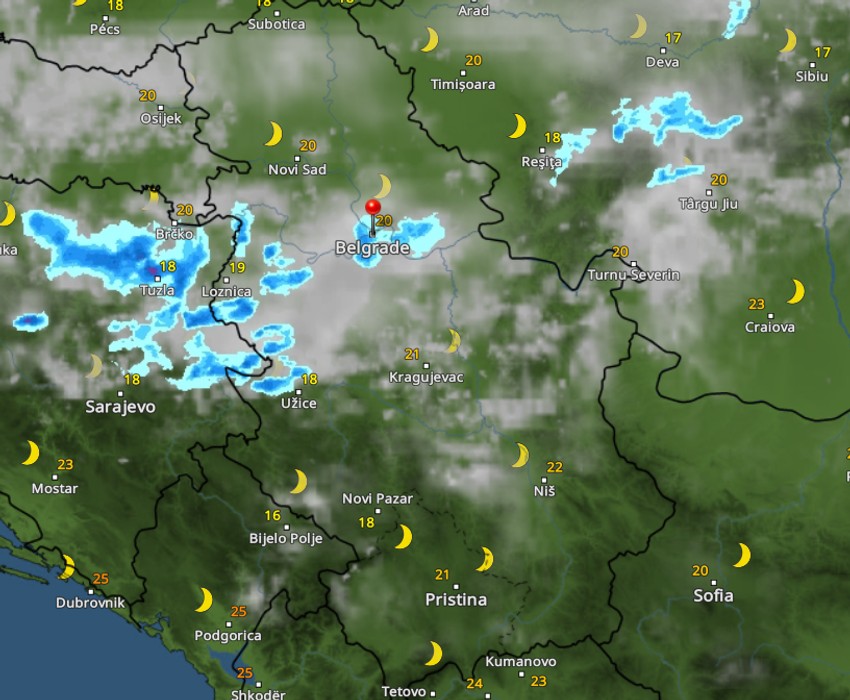 Kretanje nevremena u ponoć