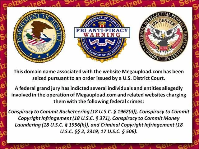 Taki komunikat wita odwiedzających megaupload.com, chociaż oskarżenie może okazać się bezpodstawne.