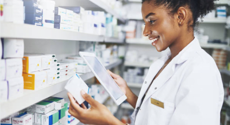 A stock photo of a pharmacist at work