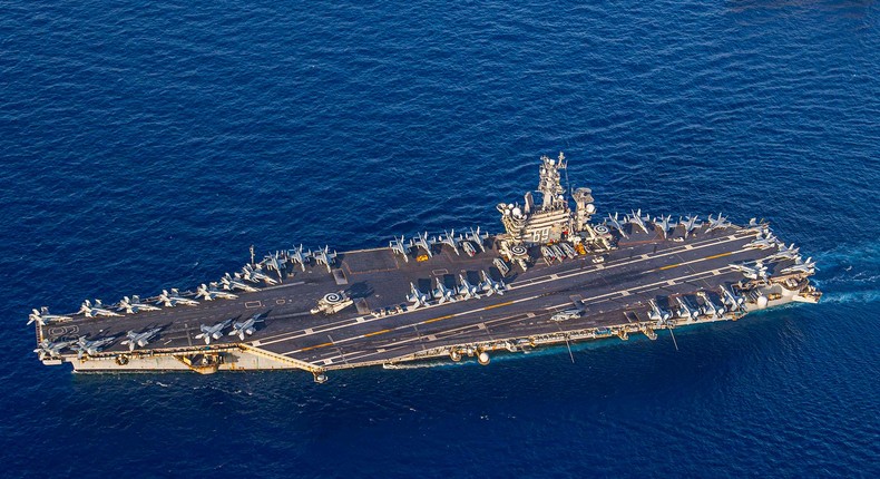 The aircraft carrier USS Dwight D. Eisenhower sails in the Mediterranean Sea on Nov. 3, 2023.Navy Petty Officer 3rd Class Janae Chambers