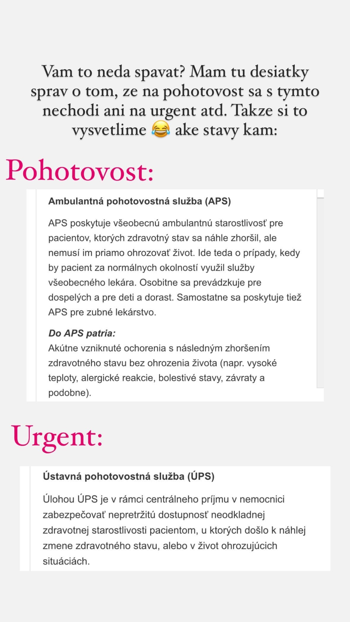 Mária Zelinová zdieľala info o tom, kedy je vhodné ísť na urgent a kedy na pohotovosť.