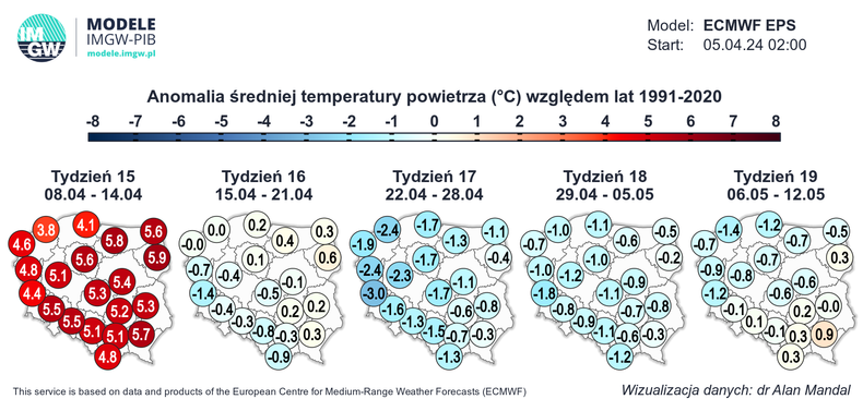 Przełom kwietnia i maja przyniesie temperatury nieco niższe względem normy