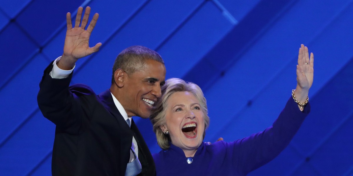 Barack Obama and Hillary Clinton at the Democratic National Convention.