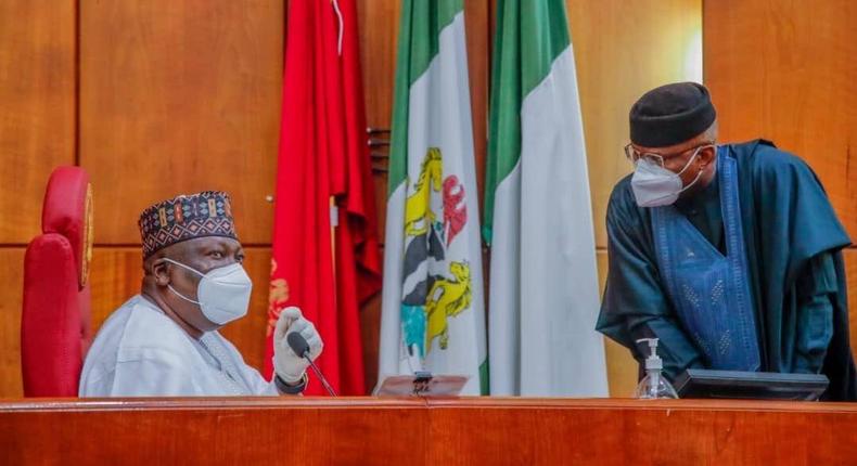 President of the Senate, Ahmad lawan and his Deputy, Ovie Omo-Agege. [Twitter/@DrAhmadLawan]