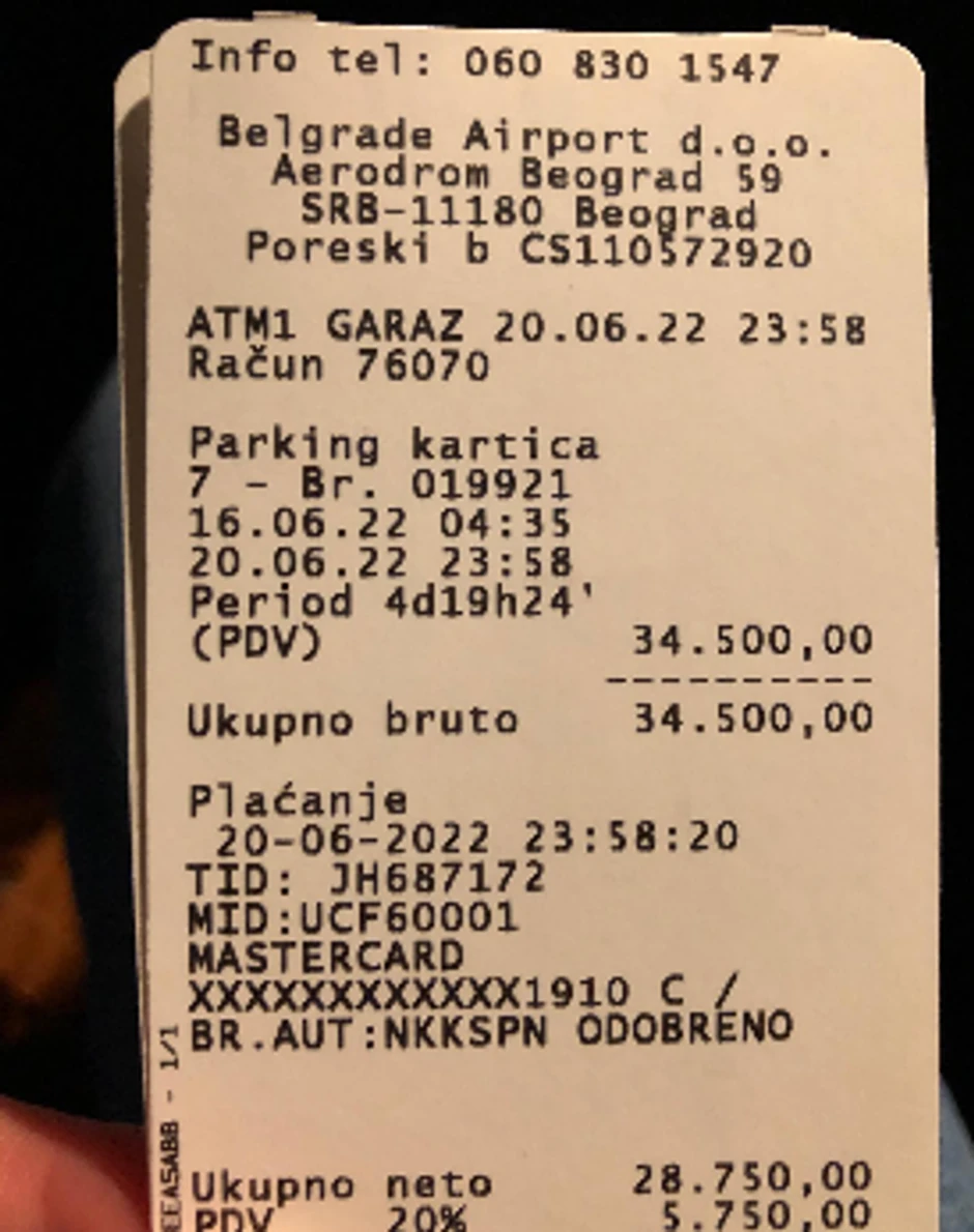 Račun za parking