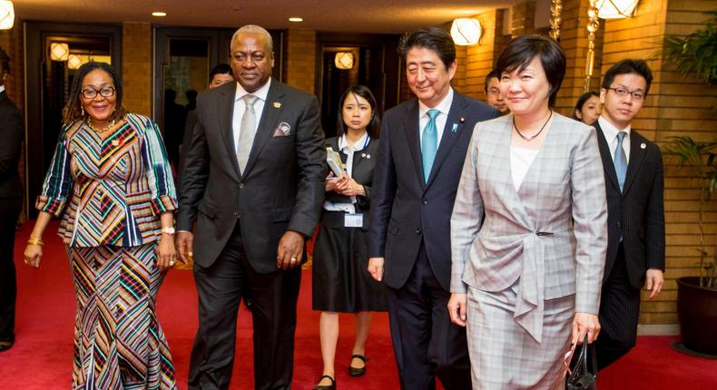 President John Mahama in the company of his wife, Lordina Mahama, Prime Minister Shinzo Abe of Japan amd his wife