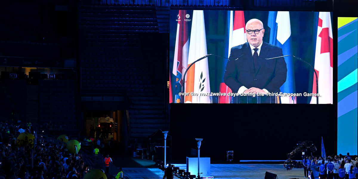 Rząd wciąż nie zapłacił za organizację Igrzysk Europejskich. Na zdjęciu Jacek Sasin podczas ceremonii otwarcia. 