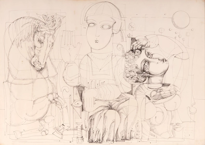 Lazar Vozarevic, Kosovka devojka, 1965-1966, tus na papiru, 59,5 x 84,5 cm