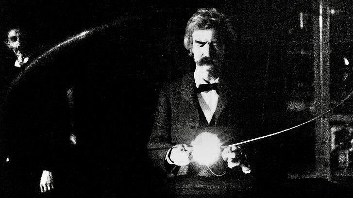 Mark Twain w laboratorium Tesli przy South Fifth Avenue, w 1894 r.
