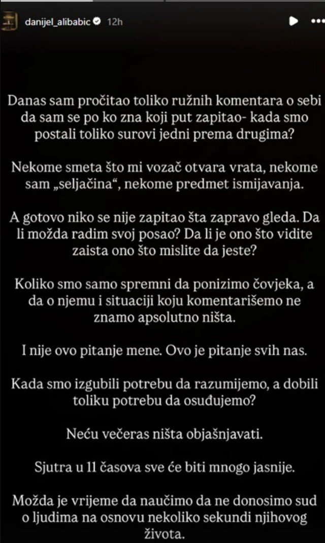 Danijel Alibabić, objava na Instagramu
