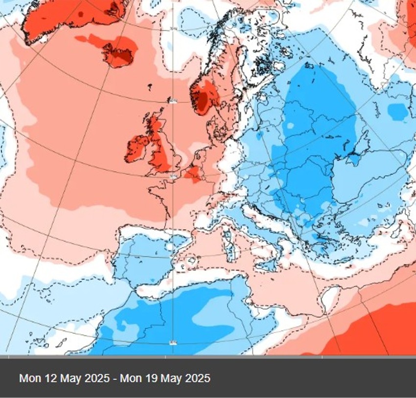 Mapa temperatura od 12. do 19 maja.