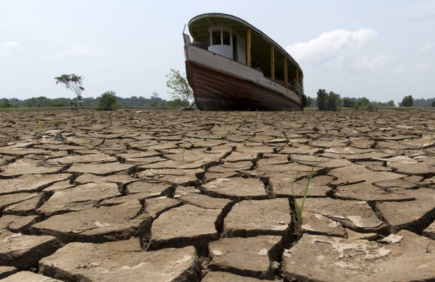 A boat lies on the bottom of Amazonas river, in the city of Manaus, Brazil