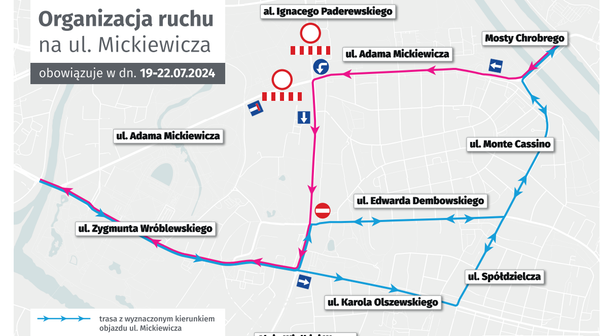 Mapka objazdów od piątkowego wieczoru do poniedziałku rano