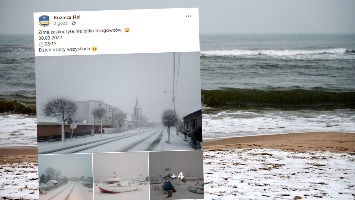 Na północy Polski spadł śnieg (screen: Facebook.com/Kuznicahelska)