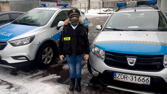 Najmłodszy strażnik miejski dzisiaj w Czaplinku patrolował miasto. Fot. Krzysztof Leśniowski