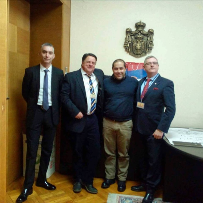 Dejan Damjanović, Nik Grifin, Miša Vacić i Džim Doson u Kancelariji za KiM