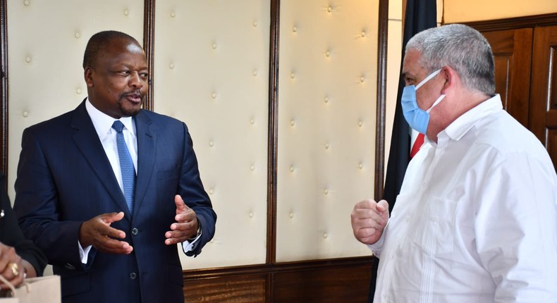 Health CS Mutahi Kagwe and Cuba Ambassador to Kenya, Ernesto Gómez Díaz