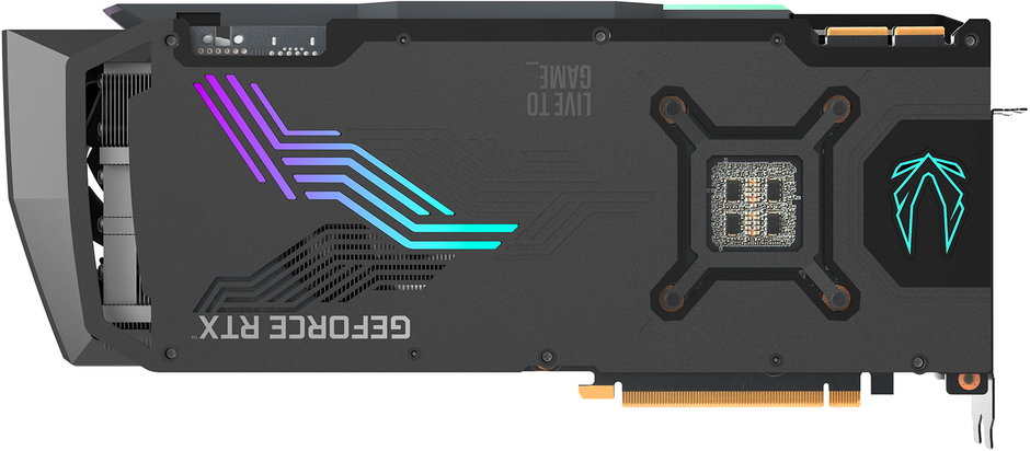 Zotac GeForce RTX 3090 Ti AMP Extreme Holo – karta wyposażona jest w backplate, również z podświetleniem RGB