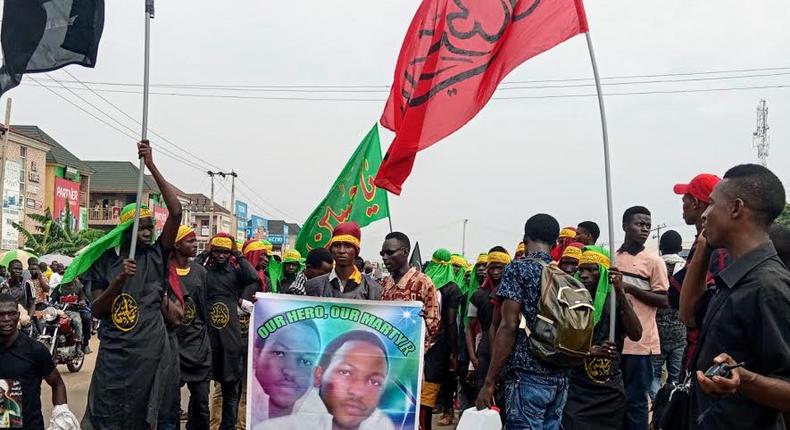 Shiites demanding El-zakzaky's release during a protest in Abuja