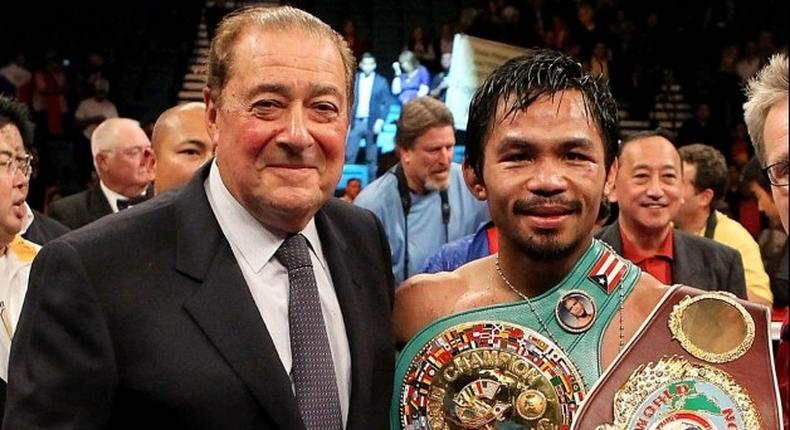 Bob Arum and Manny Pacquiao after a fight