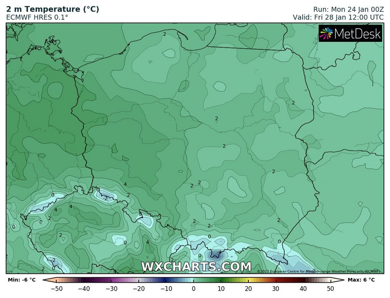 Poza rejonami podgórskimi, temperatura wszędzie będzie dodatnia