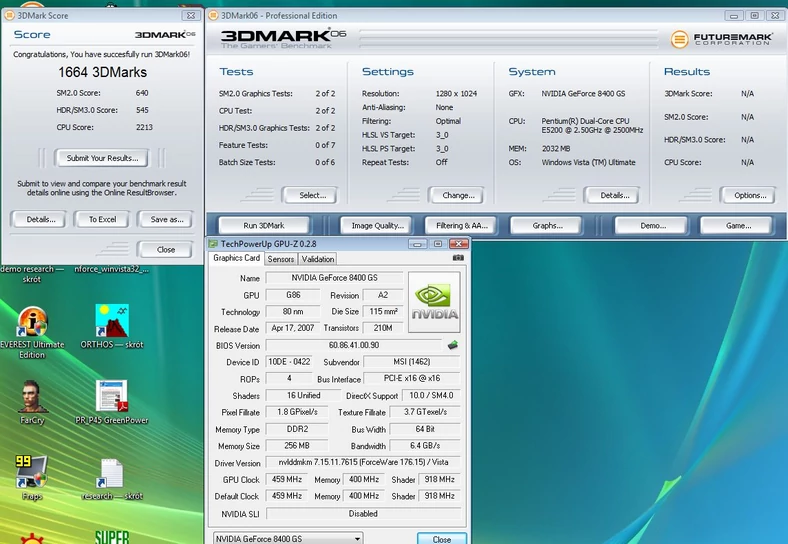 3DMark06 uruchomiony na karcie GeForce 8400 GS