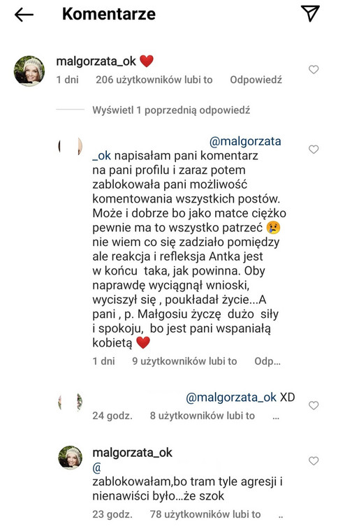 Małgorzata Ostrowska-Królikowska odpowiada internautce