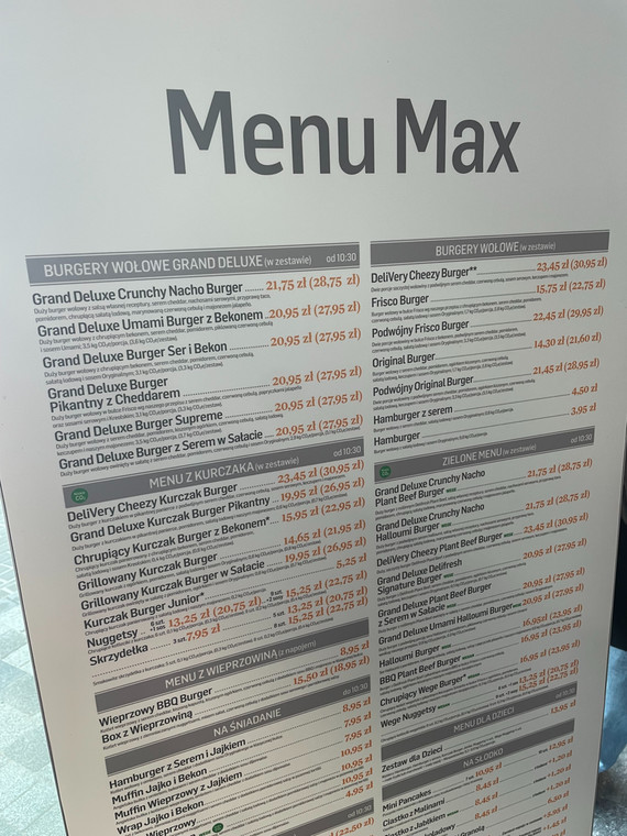 Menu MAX Burgers