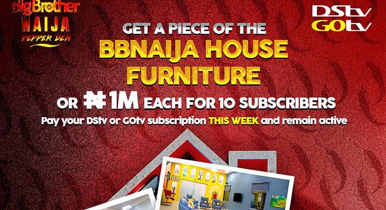 Biggie is giving away ALL furniture in the Pepper Dem House or N1m cash to lucky DStv and GOtv customers this week! 