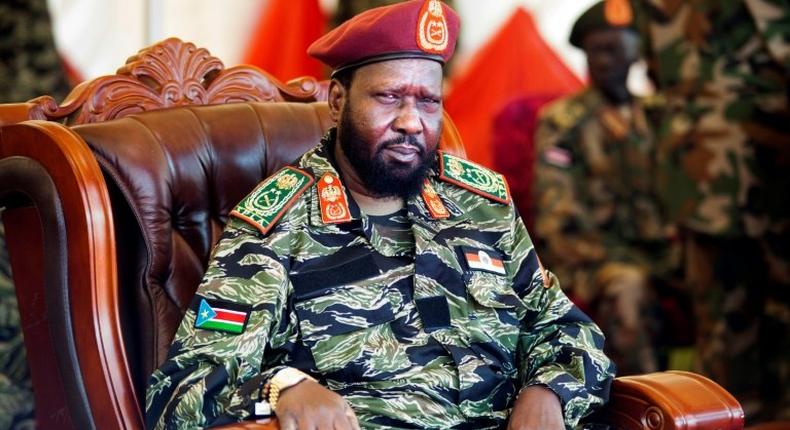 South Sudan President Salva Kiir, pictured on May 18, 2107, has vowed the army will lay down arms, but warned that his troops would defend themselves if attacked