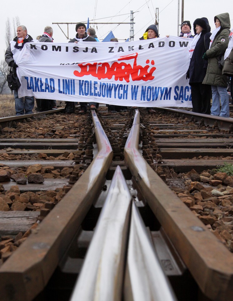 WARSZAWA KOLEJARZE PROTEST BLOKADA