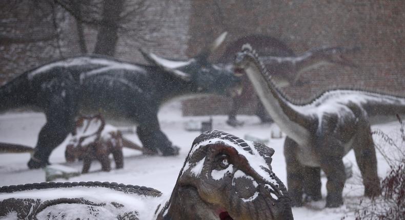 dinosaur park snow serbia dinosaurs