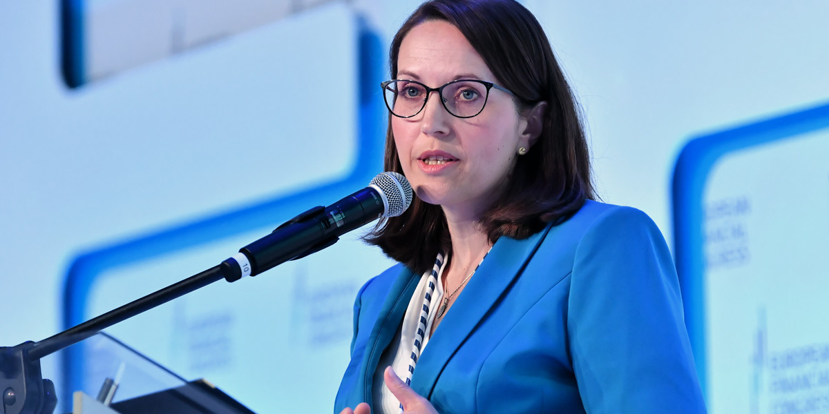 Minister finansów Magdalena Rzeczkowska podczas Europejskiego Kongresu Finansowego 2022. 