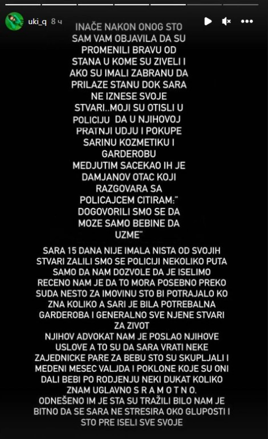 Objava Uki Q o sestri i zetu nasilniku