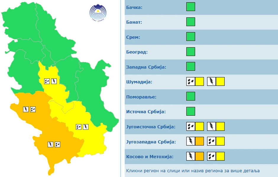 Meteoalarm za 21 jul u Srbiji